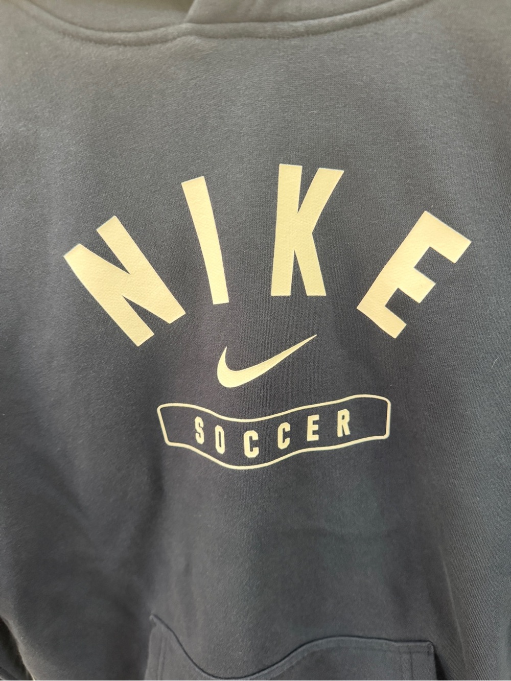 Nike Navy Pullover Hoodie with Cream Trim and Black Swoosh